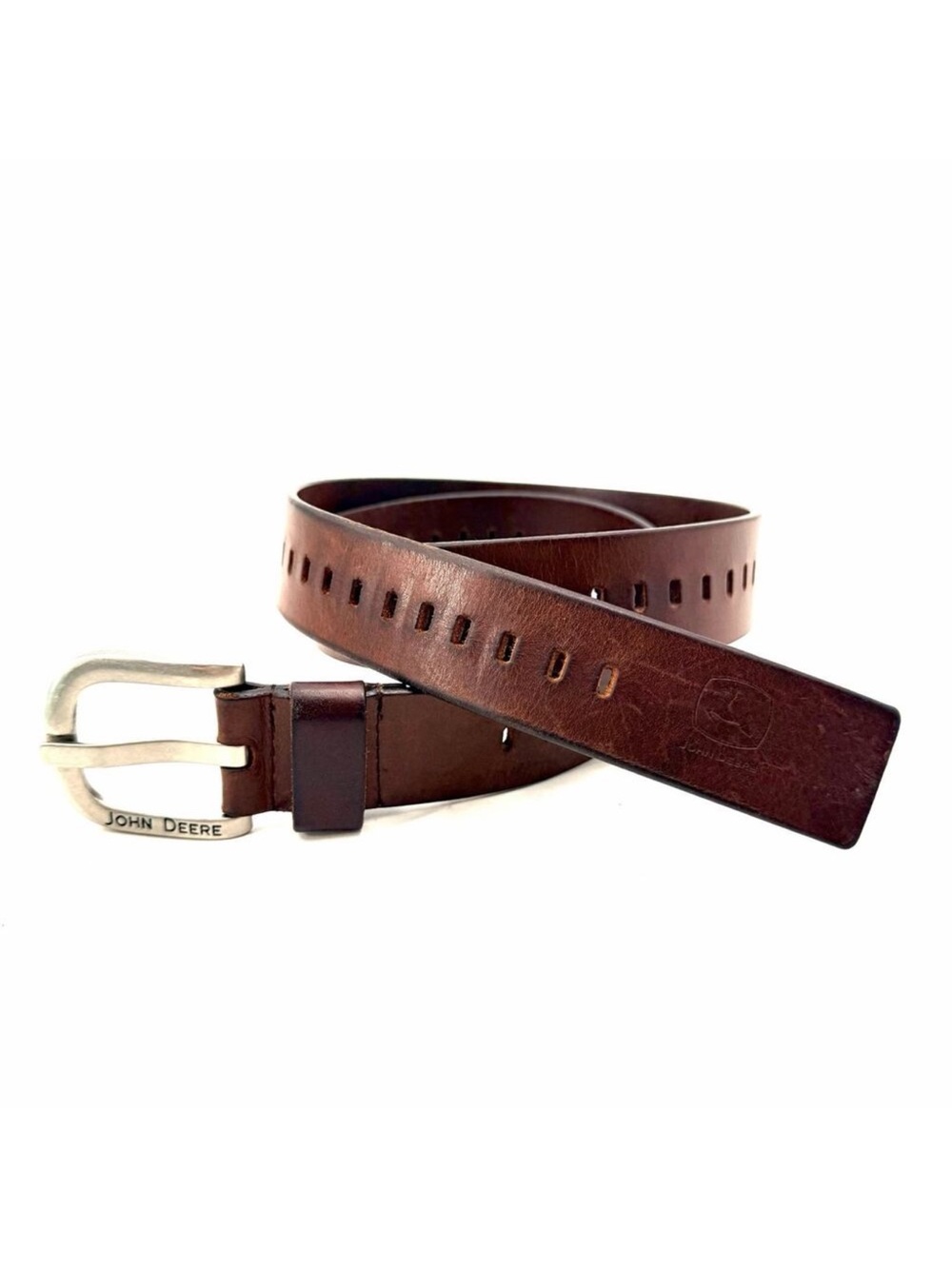 Vintage 90s John Deere Brown Leather Perforated Fully Adjustable Belt Mens 38